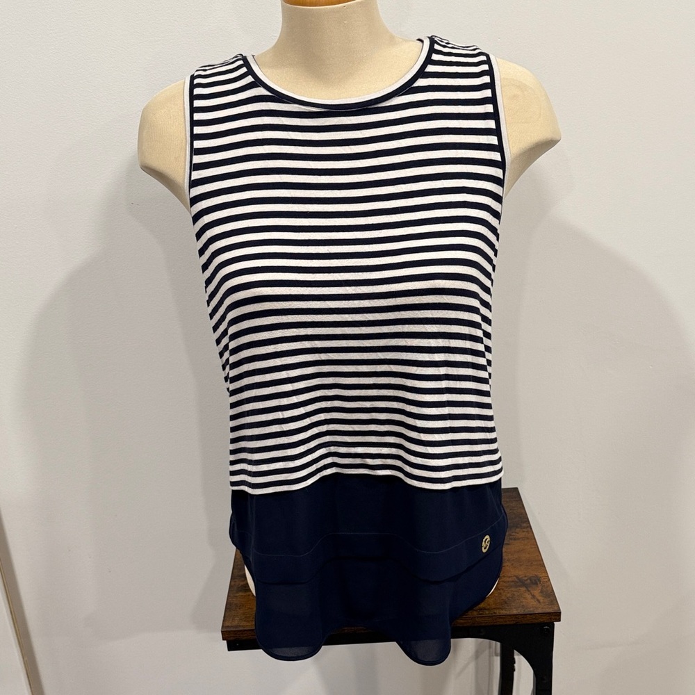 Michael Kors Nautical Navy and White Striped Tank Top